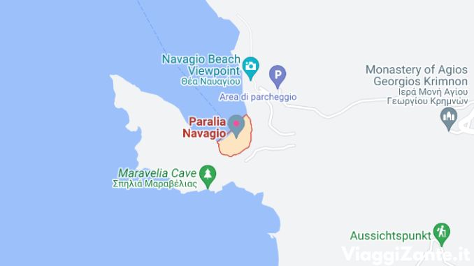 Mappa vista dall'alto spiaggia Navagio a Zante, Grecia